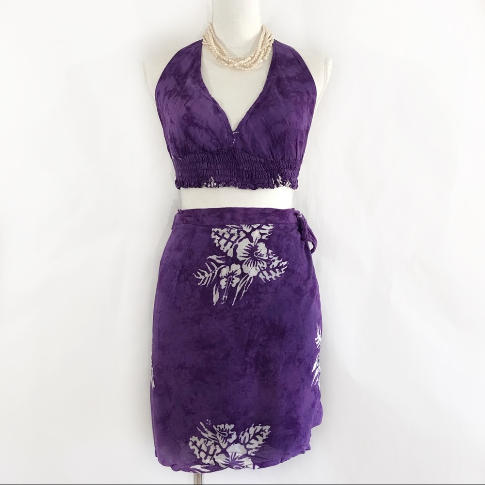 INDONESIA Purple Batik Boho Beach Skirt Set